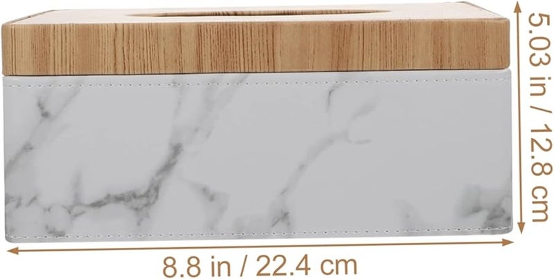 صندوق تخزين متعدد الوظائف من الرخام الأبيض مع غطاء لحامل المناديل للمطبخ والحمام - Image 2